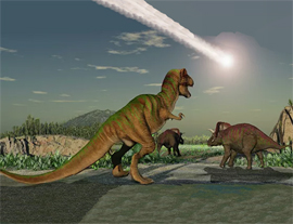 dinozavry nablyudayut padenie pogubivshego ih evolyuciyu asteroida